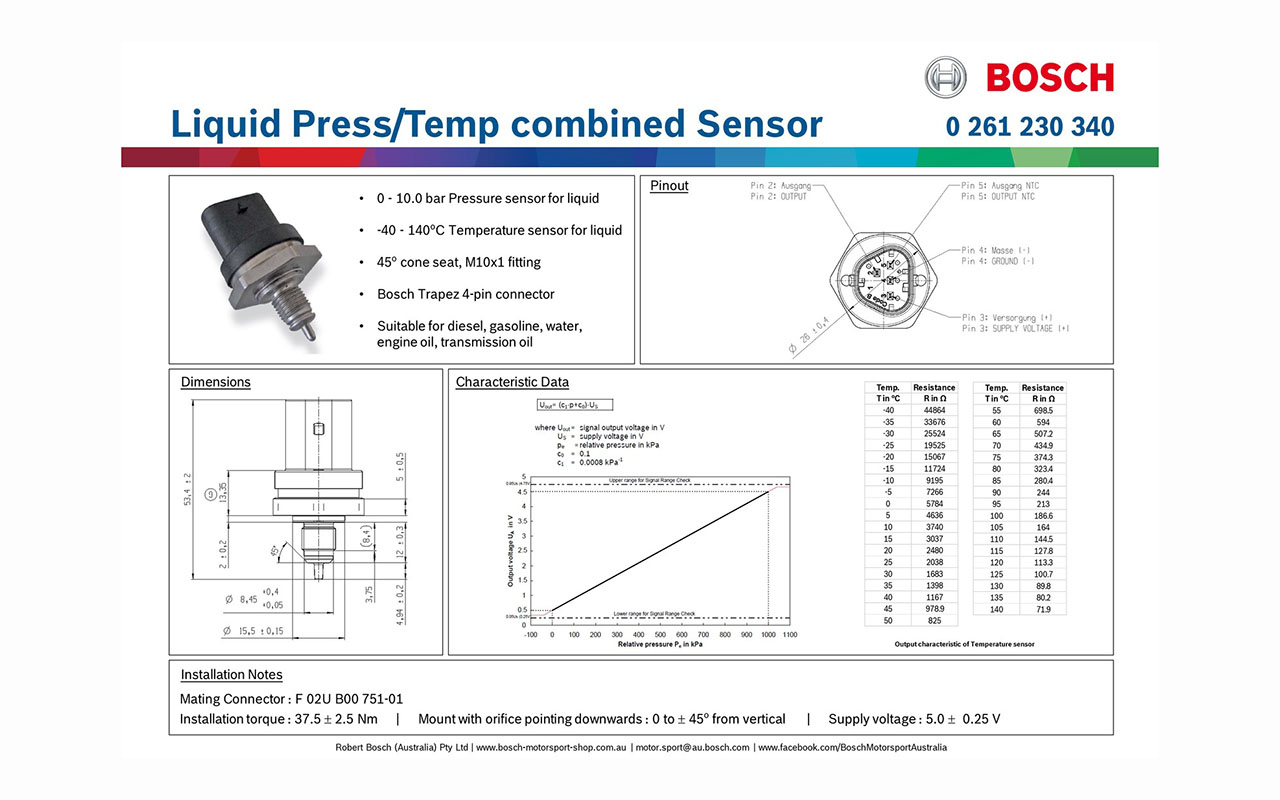 Сенсор давления и температуры жидкости Bosch Fluid Pressure And Temperature Sensor